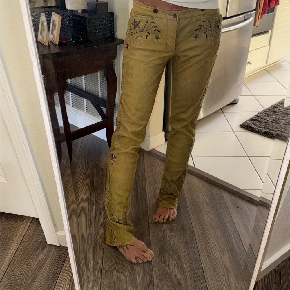 RARE Ralph Lauren blue label calf-suede tan leather embroidered western pants 6 - Image 16