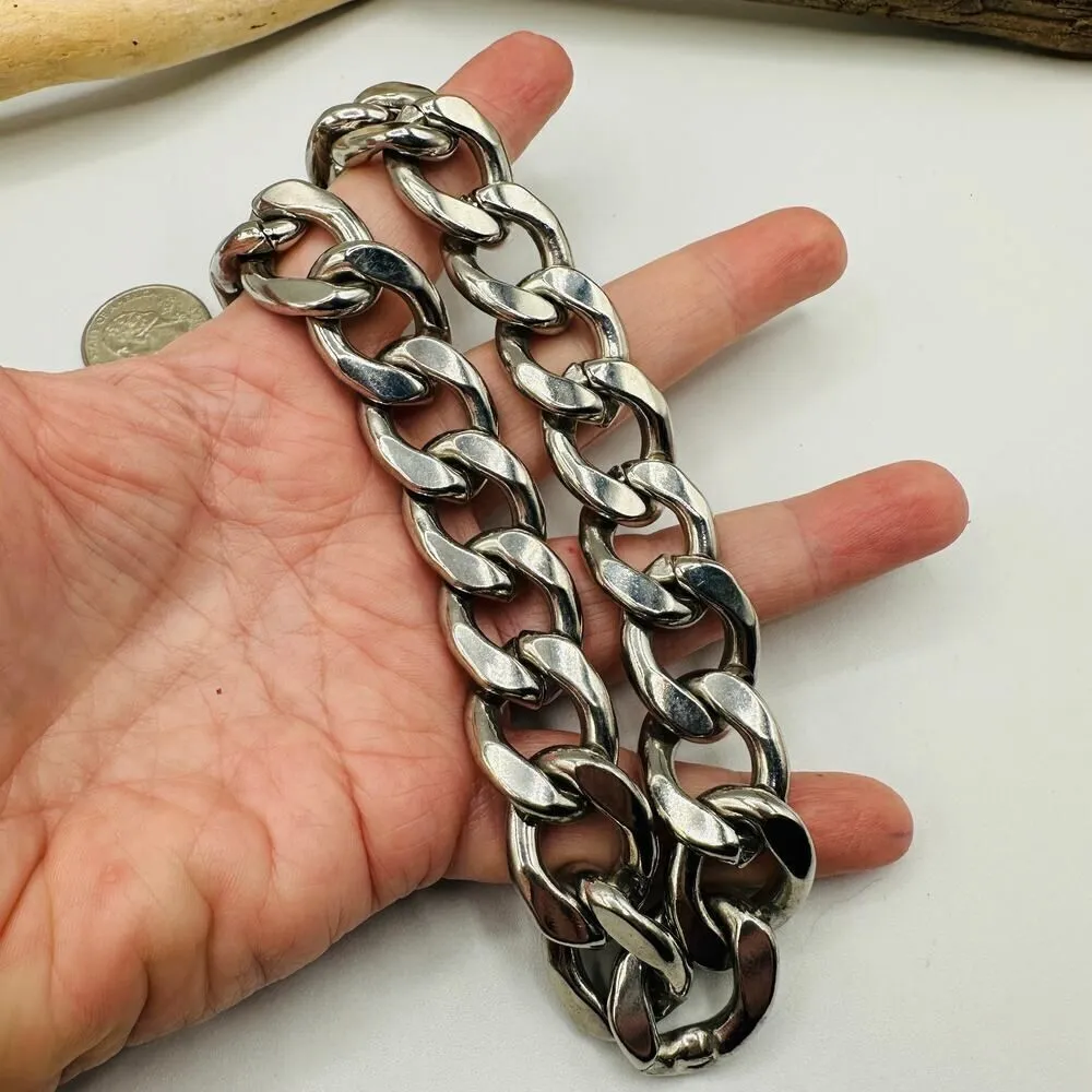 Silver Thick Link Necklace Silver - Image 2