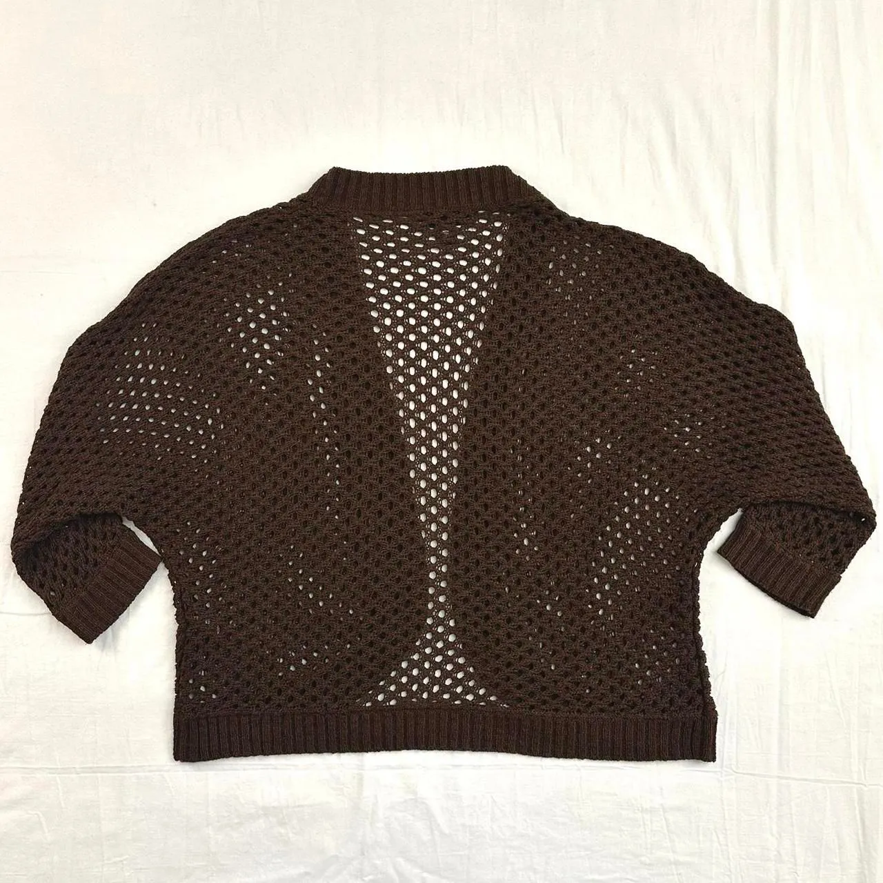 C'est City Brown Loose Open Knit Open Front Cardigan Shrug Sz M Boho Cottagecore Size M - Image 4