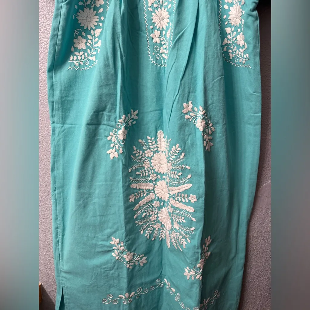 Aqua Mexican handmade Embroidered Dress sine M NWOT Blue Size M - Image 3