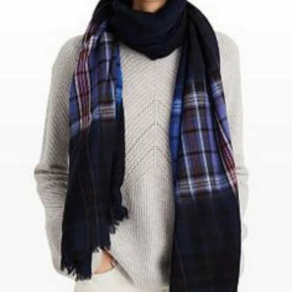 Club Monaco Marcinet Navy Plaid Dip Scarf In Navy Multi - Image 2