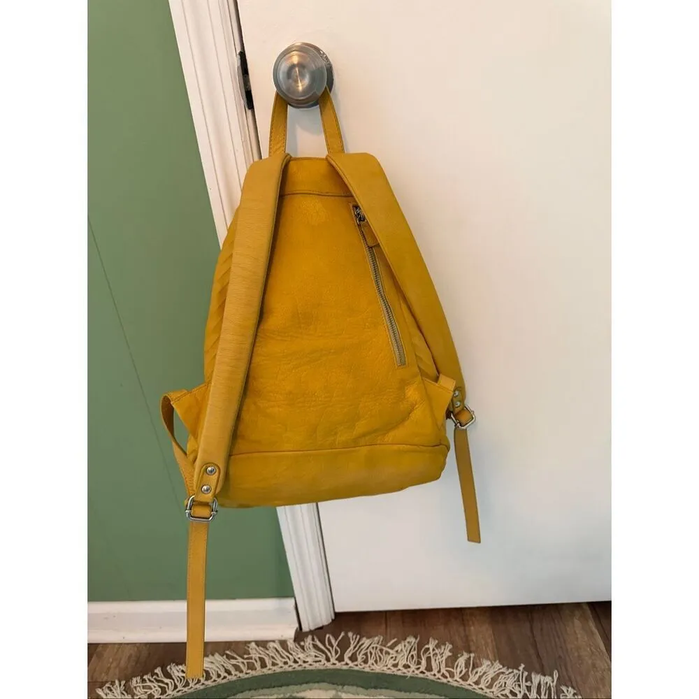 Opelle Mustard Yellow Genuine Leather Backpack Sling Bag Women Zip Closure - Image 2