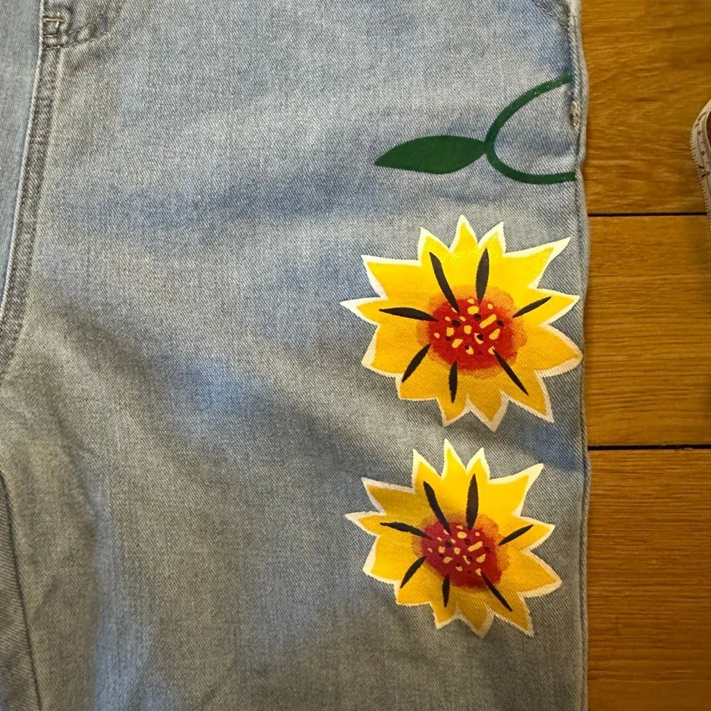 Floral Painted Denim Overalls 🌼 xl Blue - Image 10