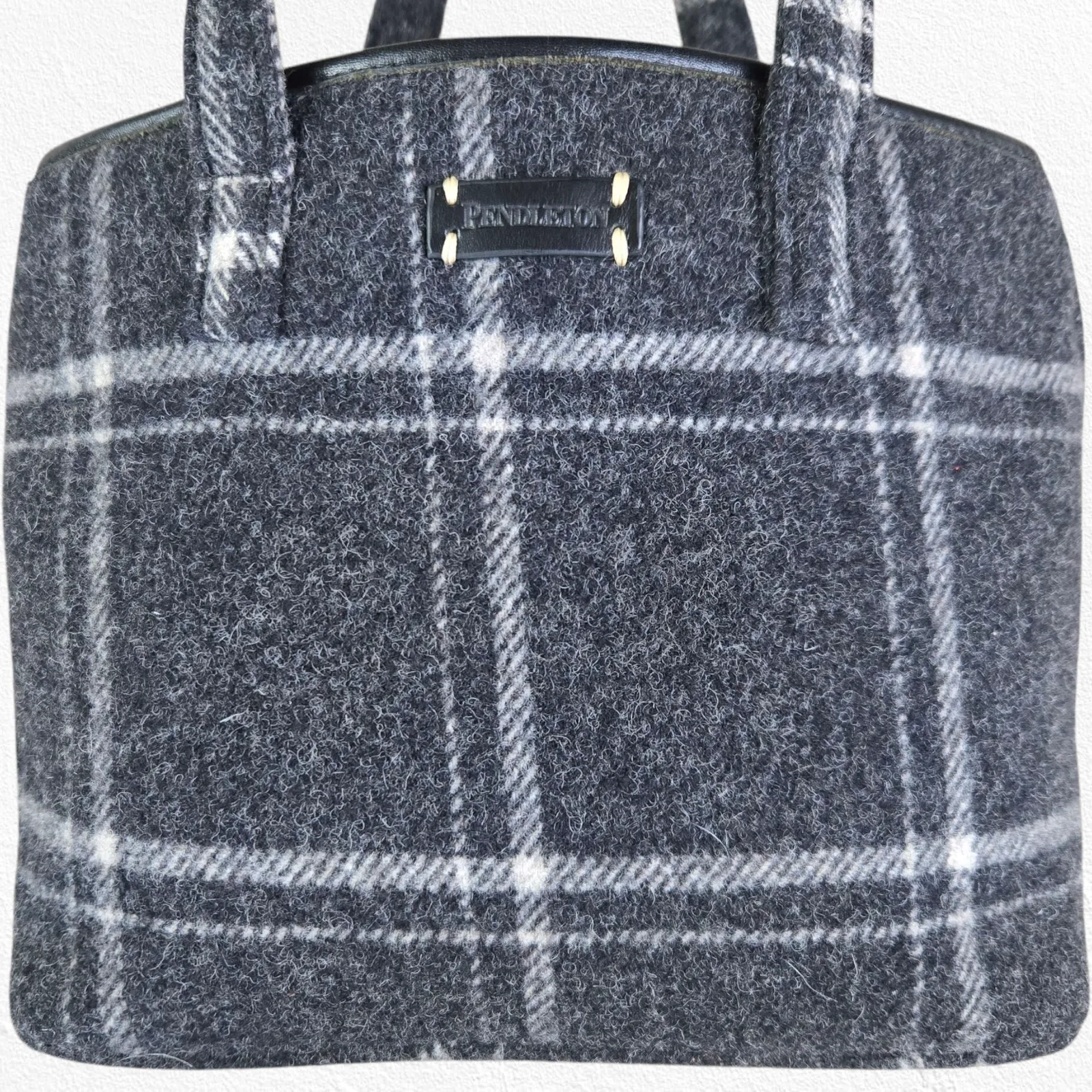 Pendleton Black Wool Plaid Mini Tote Structured Handbag Zipper Top Mini Purse - Image 3