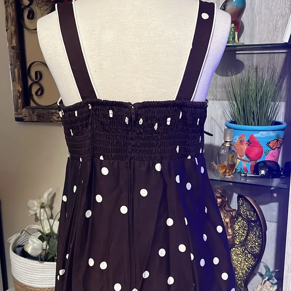 Vintage sleeveless white polkadot print a line 30s 40s style size10 pretty woman Brown Size 10 - Image 4