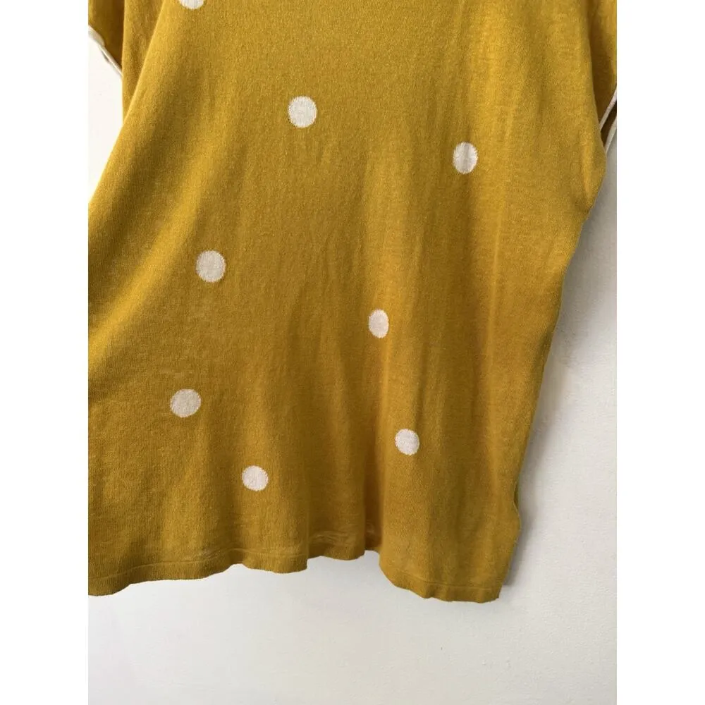 Two Danes Mustard Yellow Linen Blend Short Sleeve Polka Dot Top Women’s Small - Image 4