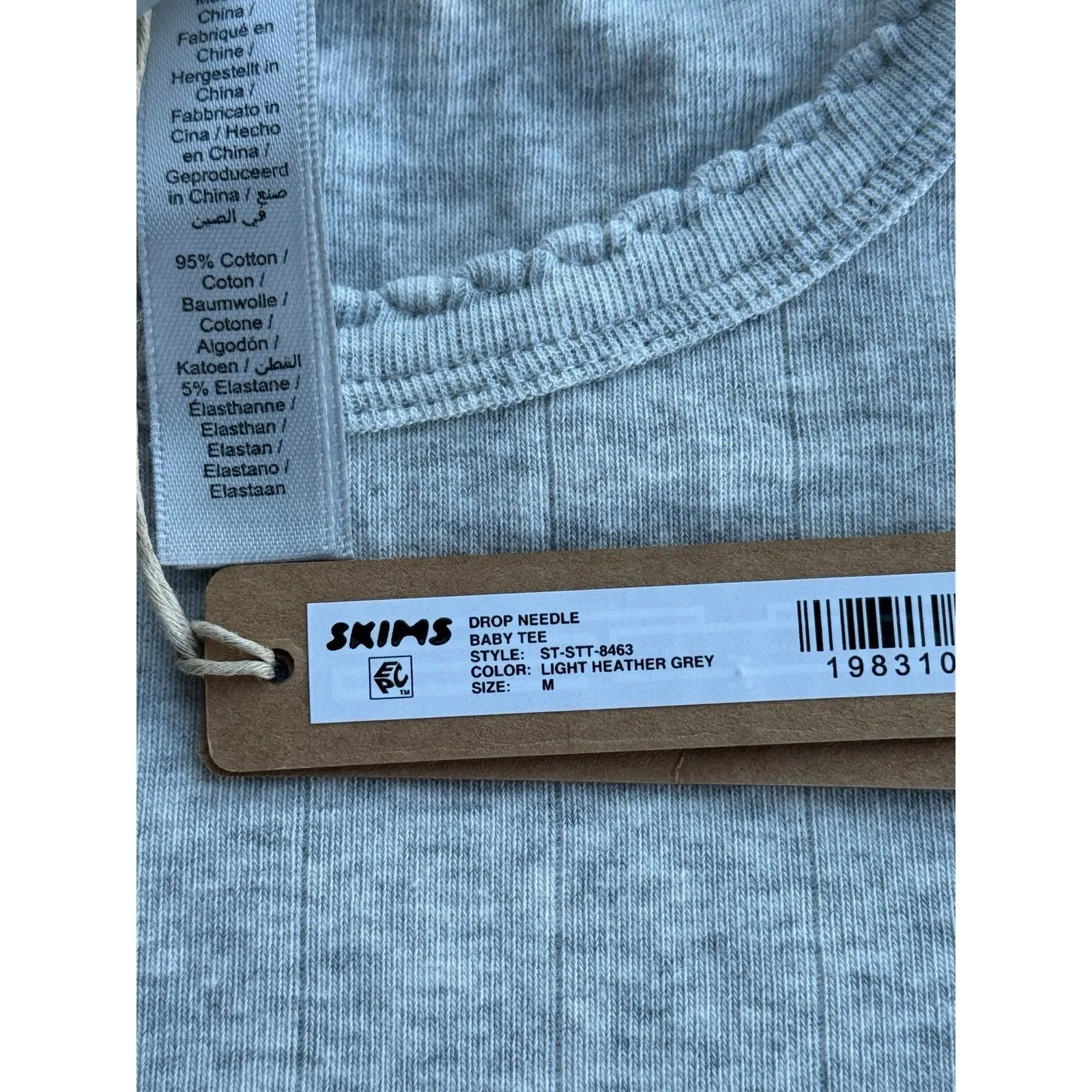 Skims Drop Needle Pointelle Baby Tee Light Heather Grey Size Medium - Image 11