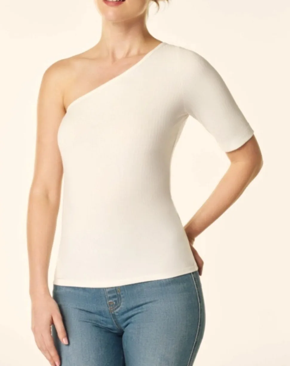 NEW SPANX Plus 2X 18 20 Asymmetrical Cream Powder One Shoulder Rib Top Shirt NWT - Image 1