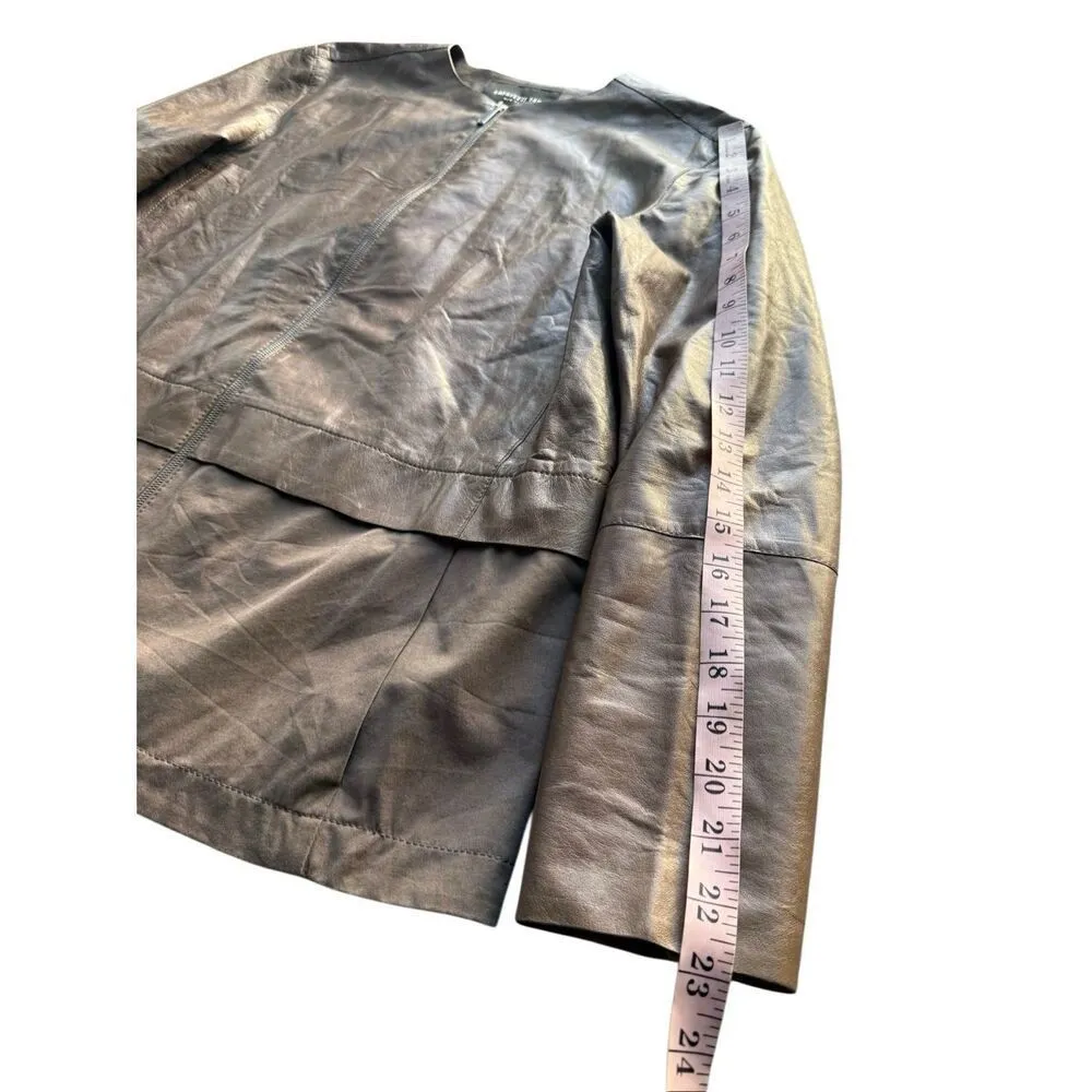 Lafayette 148 Two Tone Taupe Leather & Cotton Jacket Size S Brown - Image 12