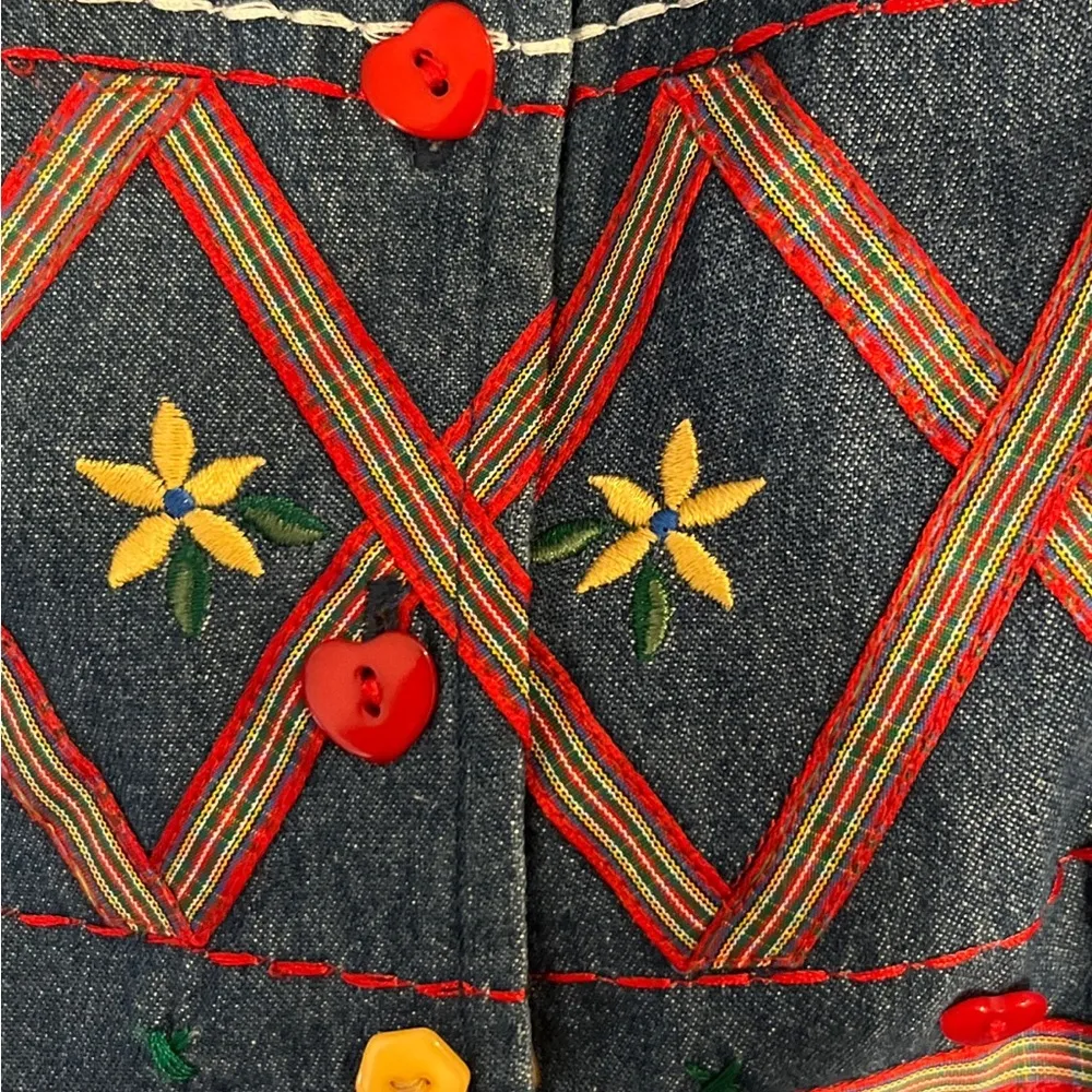 Vintage Napa Valley 90s Denim Embroidered Cottagecore Hearts Flowers Vest M Blue Size M - Image 4