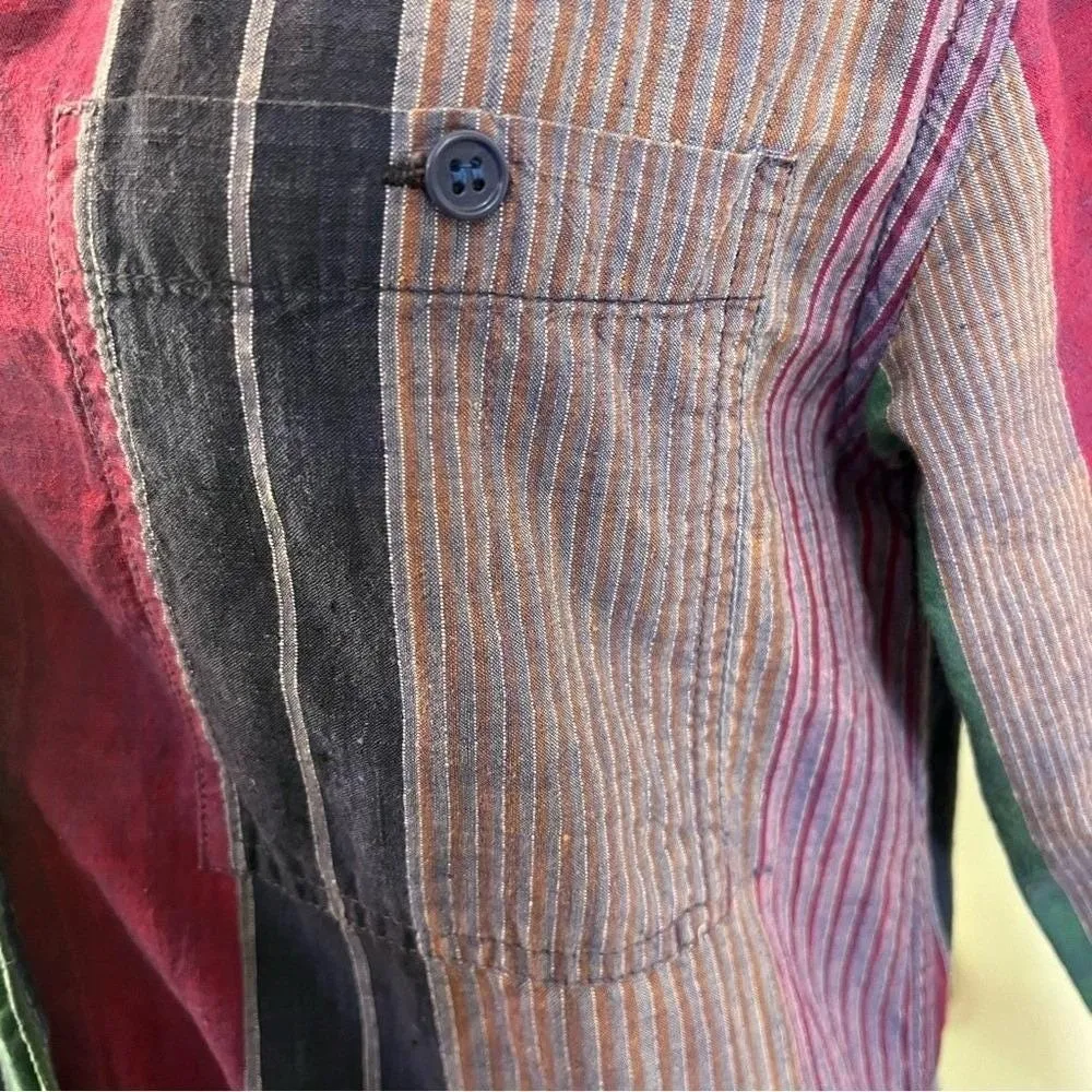 Vintage Middy&Co Striped Multicolor 100% Cotton Button Up Shirt Dress Sz M Blue Size M - Image 8