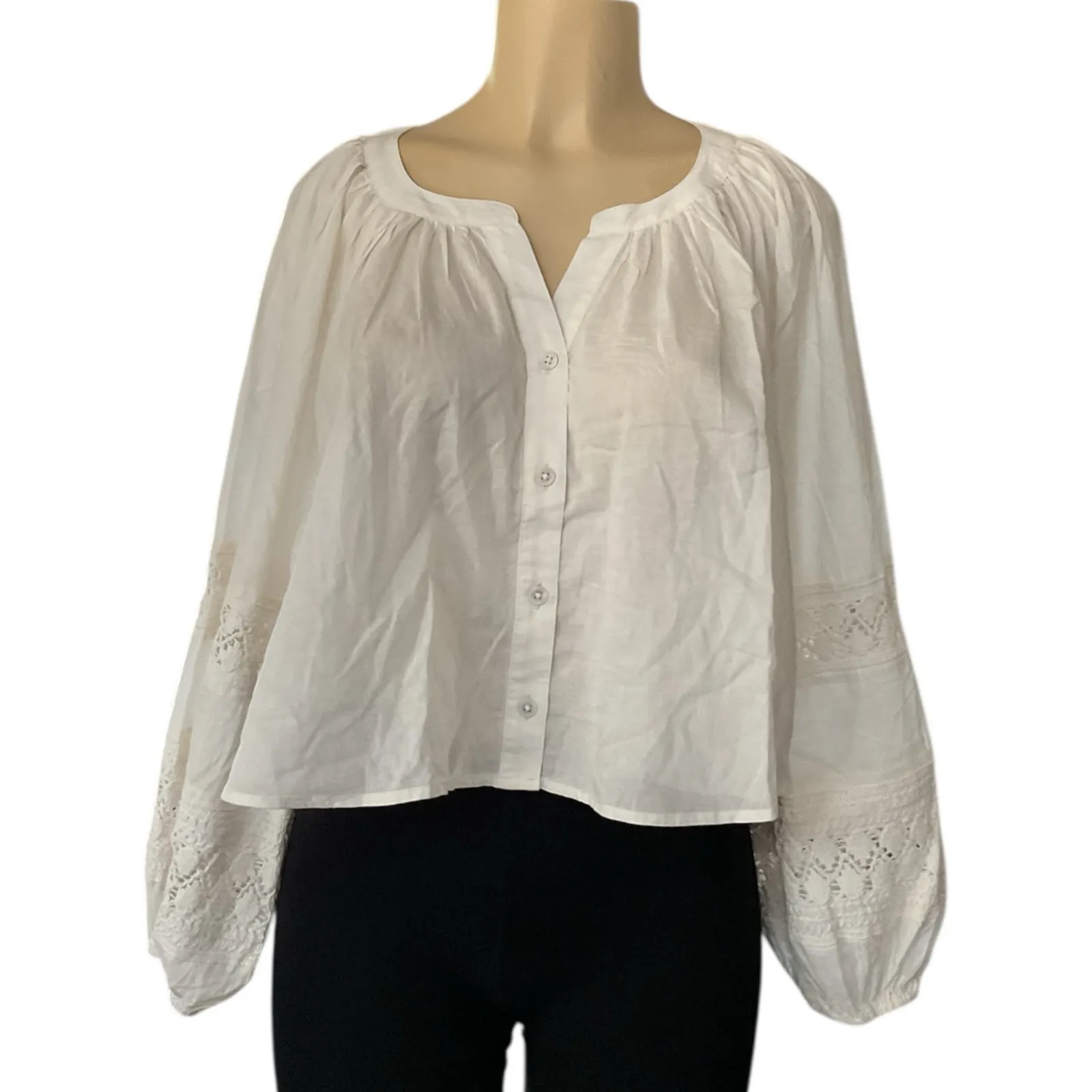 Aerie Natural Crochet Blouse Shirt Women’s Size S Boho Peasant Lace Ruffle NWT - Image 6