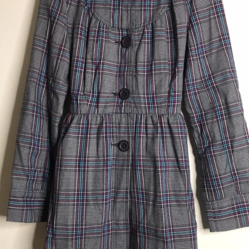 Vintage roxy plaid flannel fall Y2K trench coat size small cute - Image 3