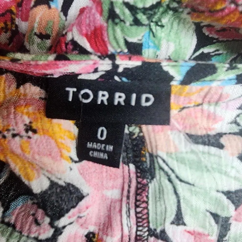 Torrid Floral Print V-Neck Crinkle Gauze Hi-Low Tunic Top (0) - Image 9