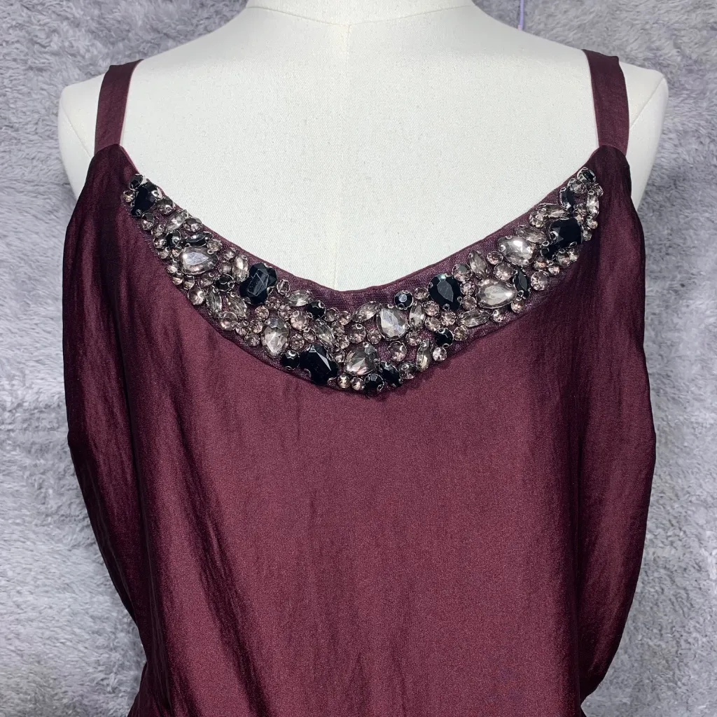 Lane Bryant Women’s Sleeveless Burgundy Midi Dress Size 14 Beaded Neckline Belte - Image 2