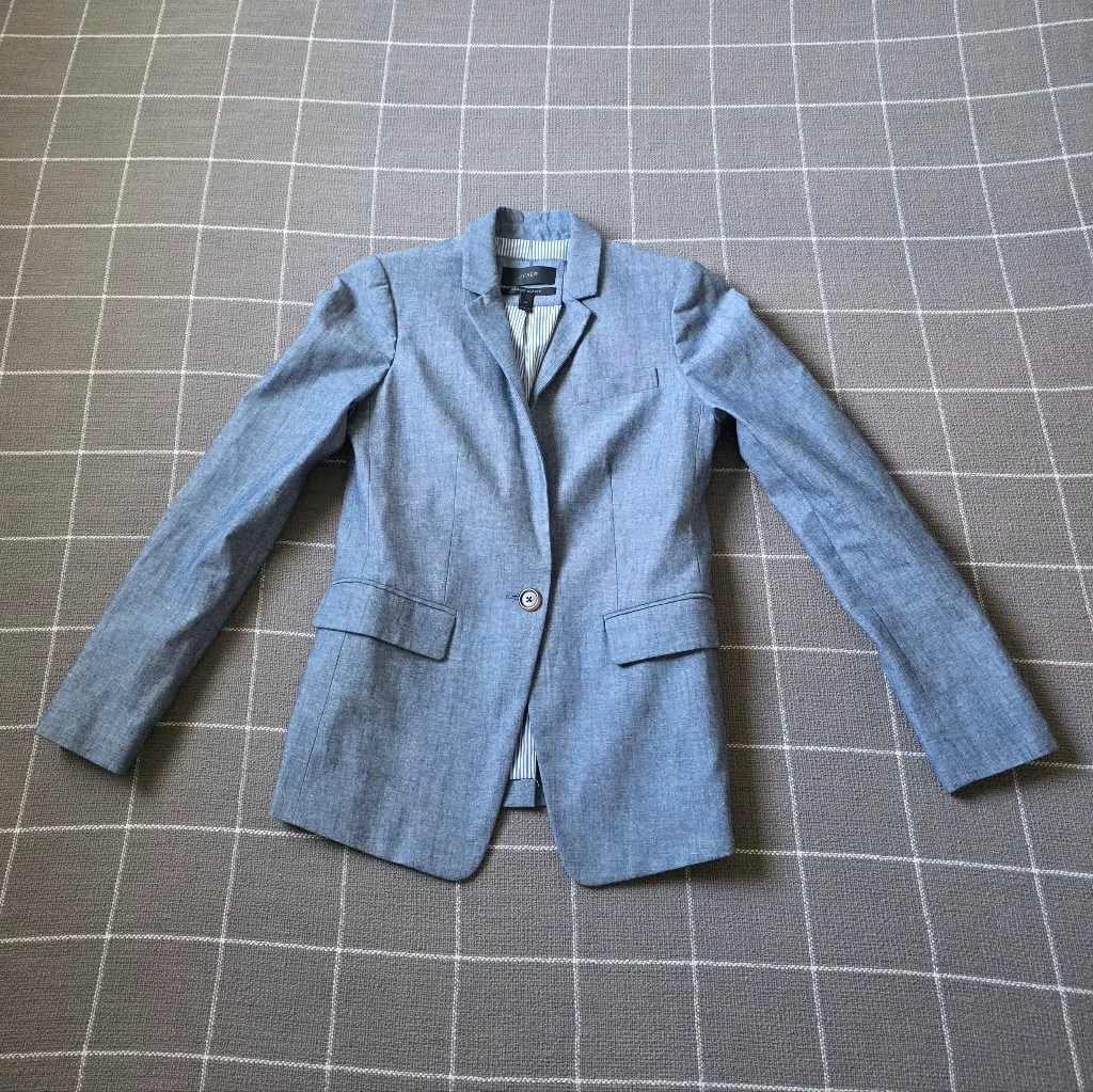 J. Crew Regent Blazer 100% Cotton Chambray Petite - Image 3