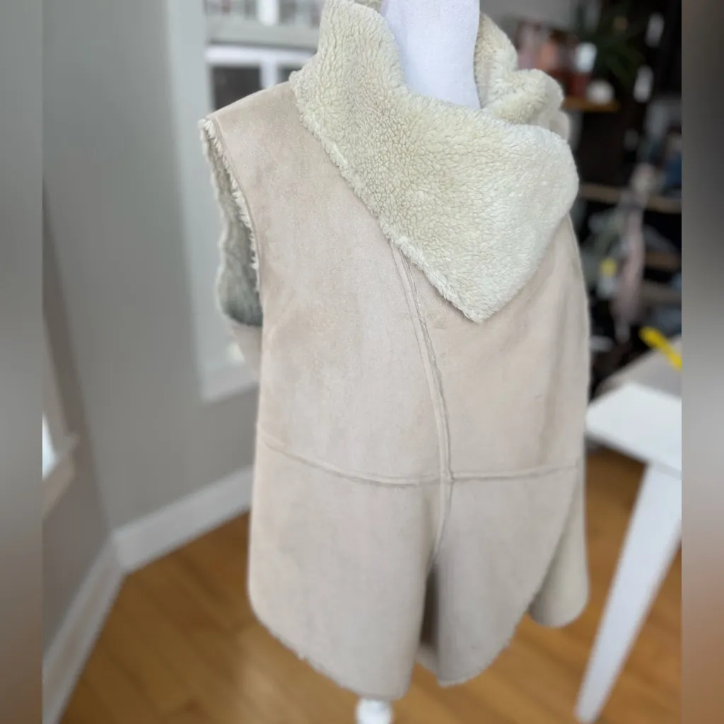 True Grit Ivory Taupe Sherpa Lined Faux Suede Western Vest Size Large - Image 12