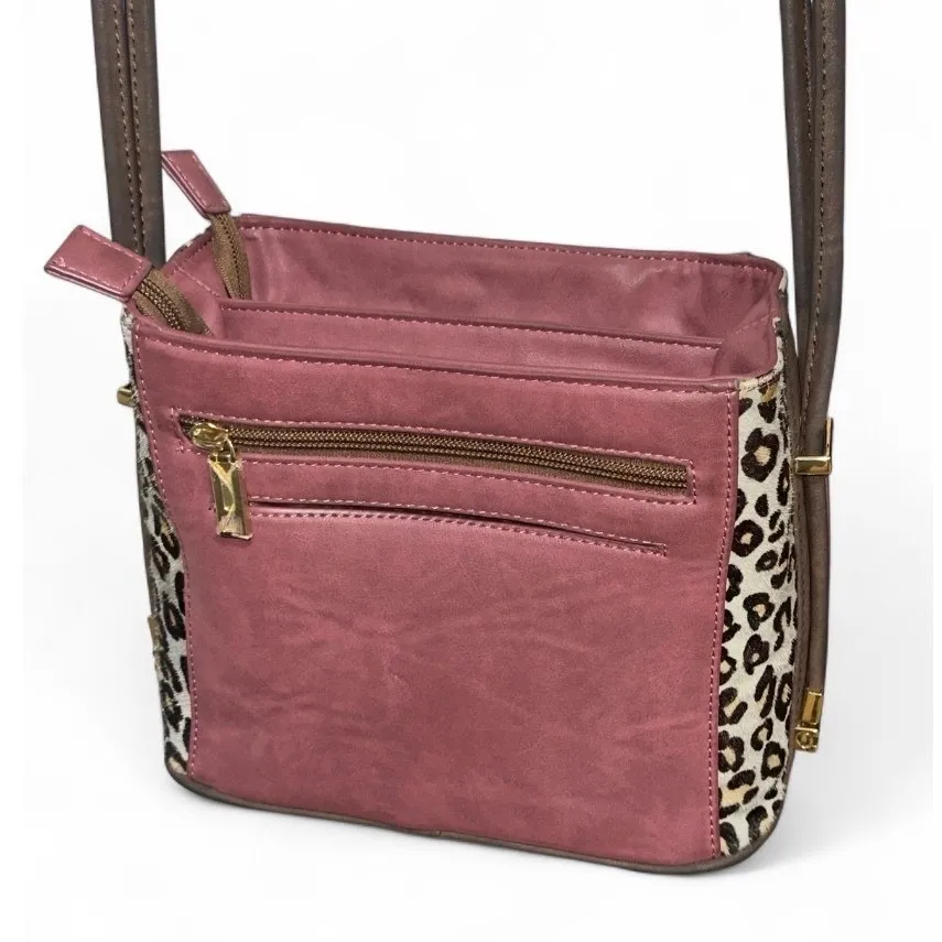 SAMOE Satchel Crossbody Bag Mauve Pink Leopard Print Accent Stylish‎ - Image 4