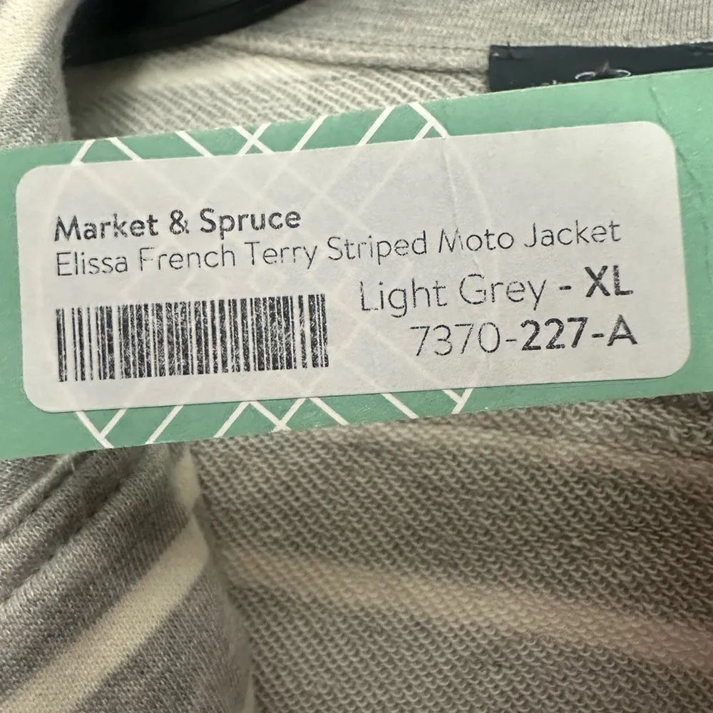 Market & Spruce Elissa French Terry Striped Moto Jacket Gray White Size XL NWT - Image 4