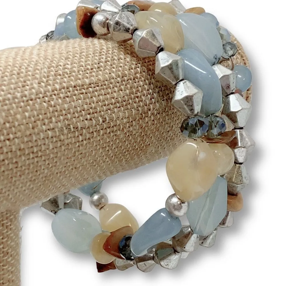 Boho Beaded Light Blue Gray Wrap Bracelet - Image 4