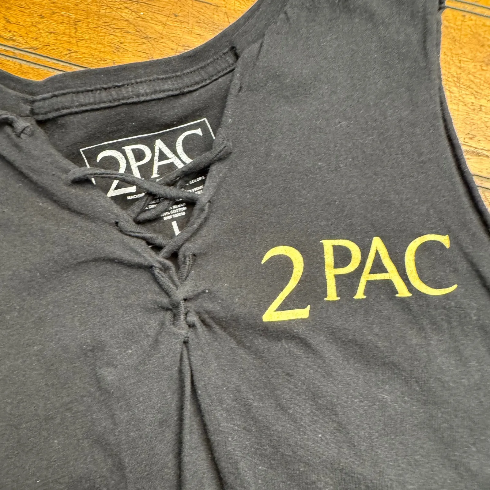 2PAC Black Sleeveless Lace Up Front Graphic Tank Top T Shirt Size L Size L - Image 2