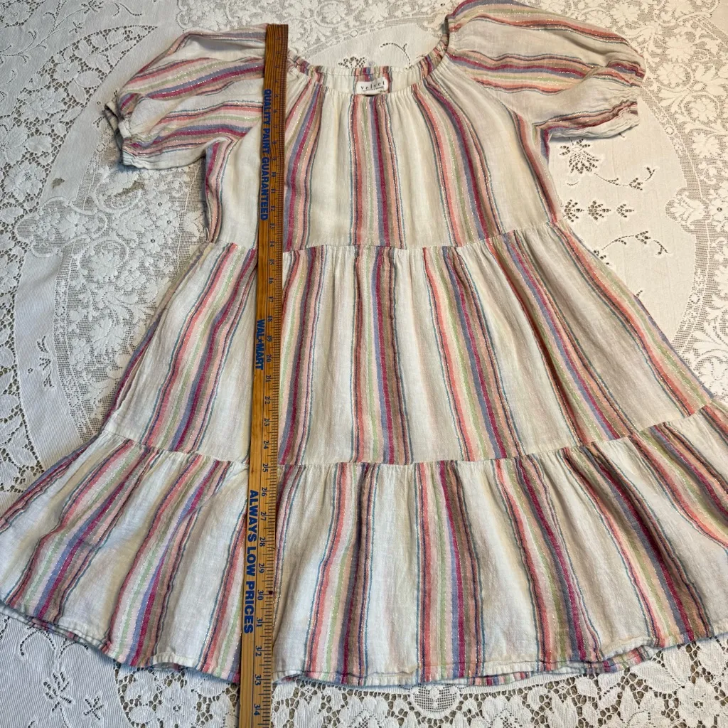 Velvet by Graham & Spencer Metallic Linen Pastel Striped Boho Mini Dress XS Pink - Image 10