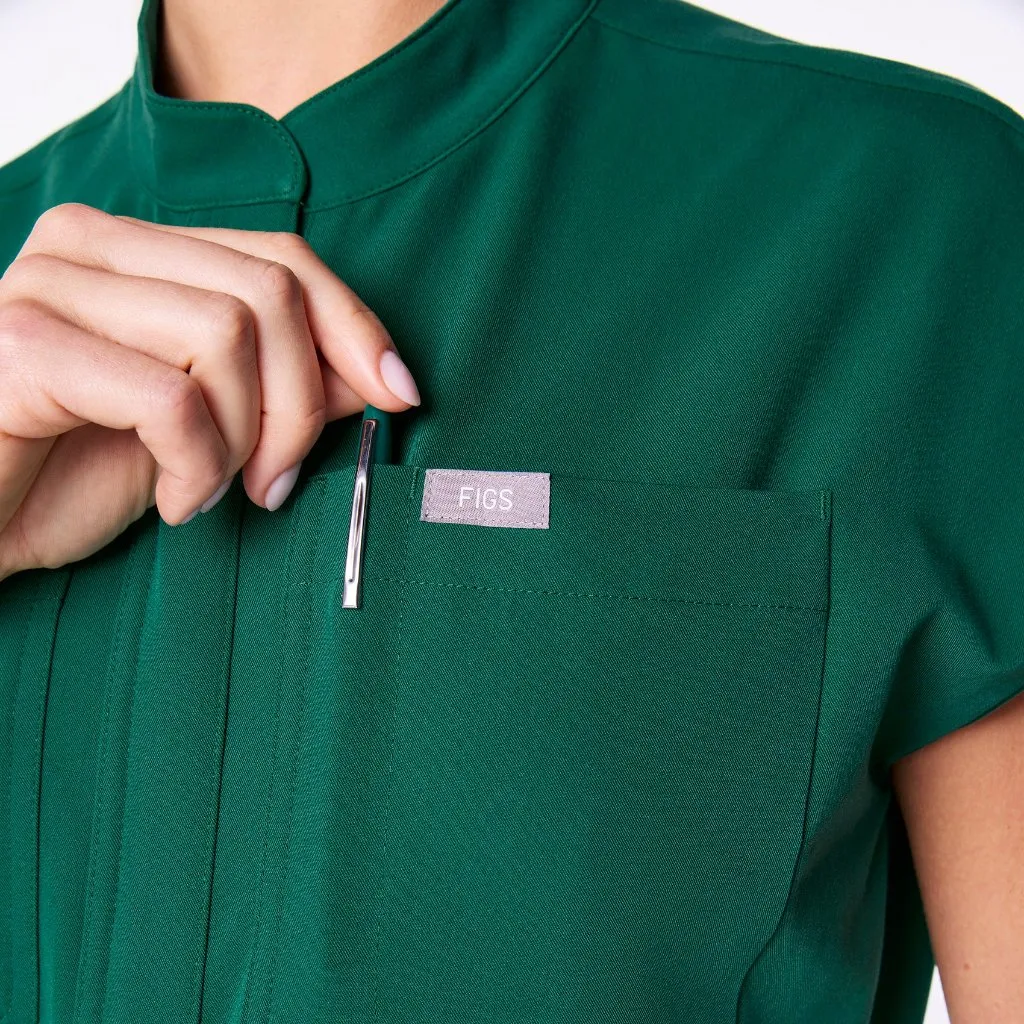 Figs Rafaela Cargo Wide Leg ScrubJumpsuit in Hunter Green, Size Medium - Image 5