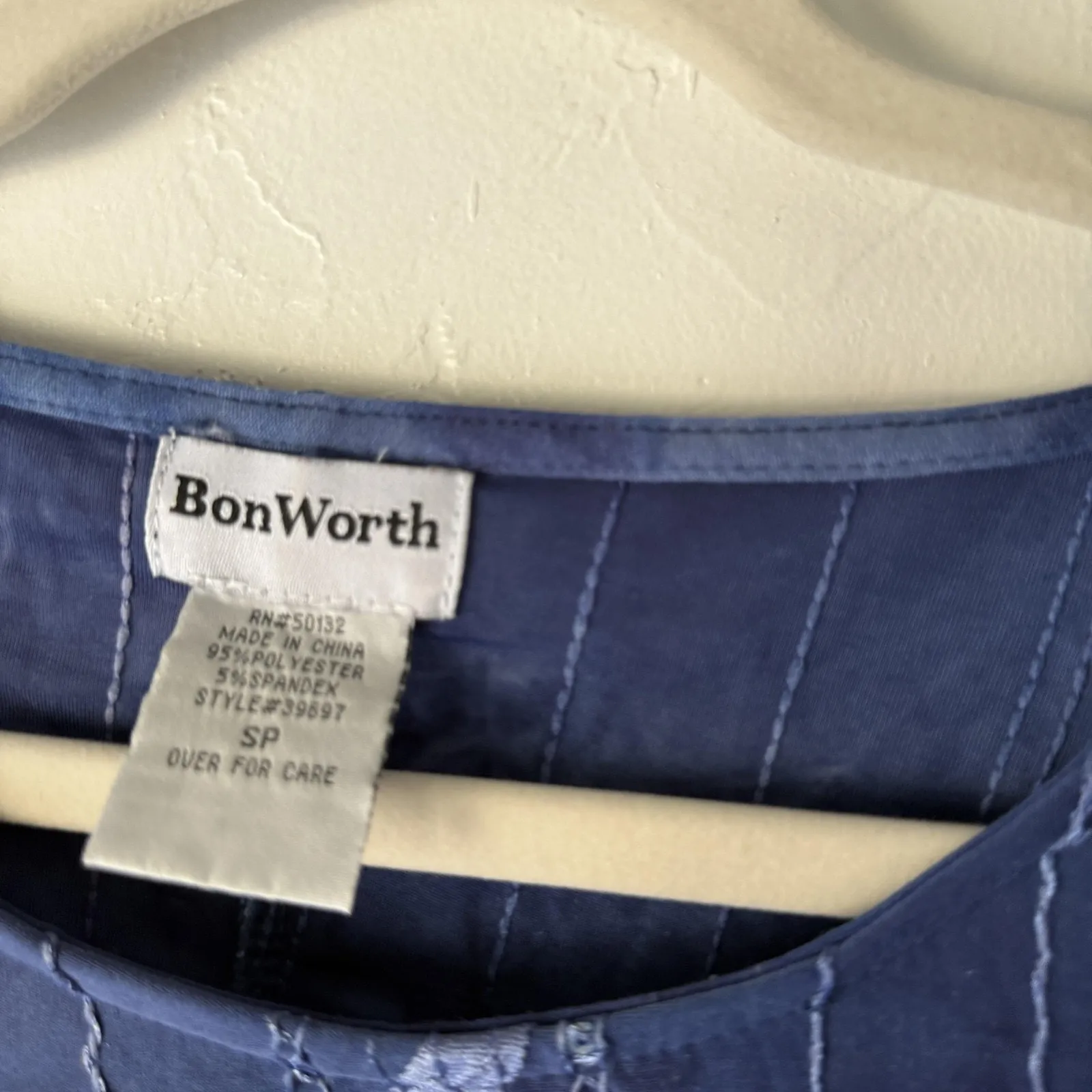 BonWorth Shirt Womens Small‎ Blue Sequin Embellished Short Sleeve Stretch Top - Image 4