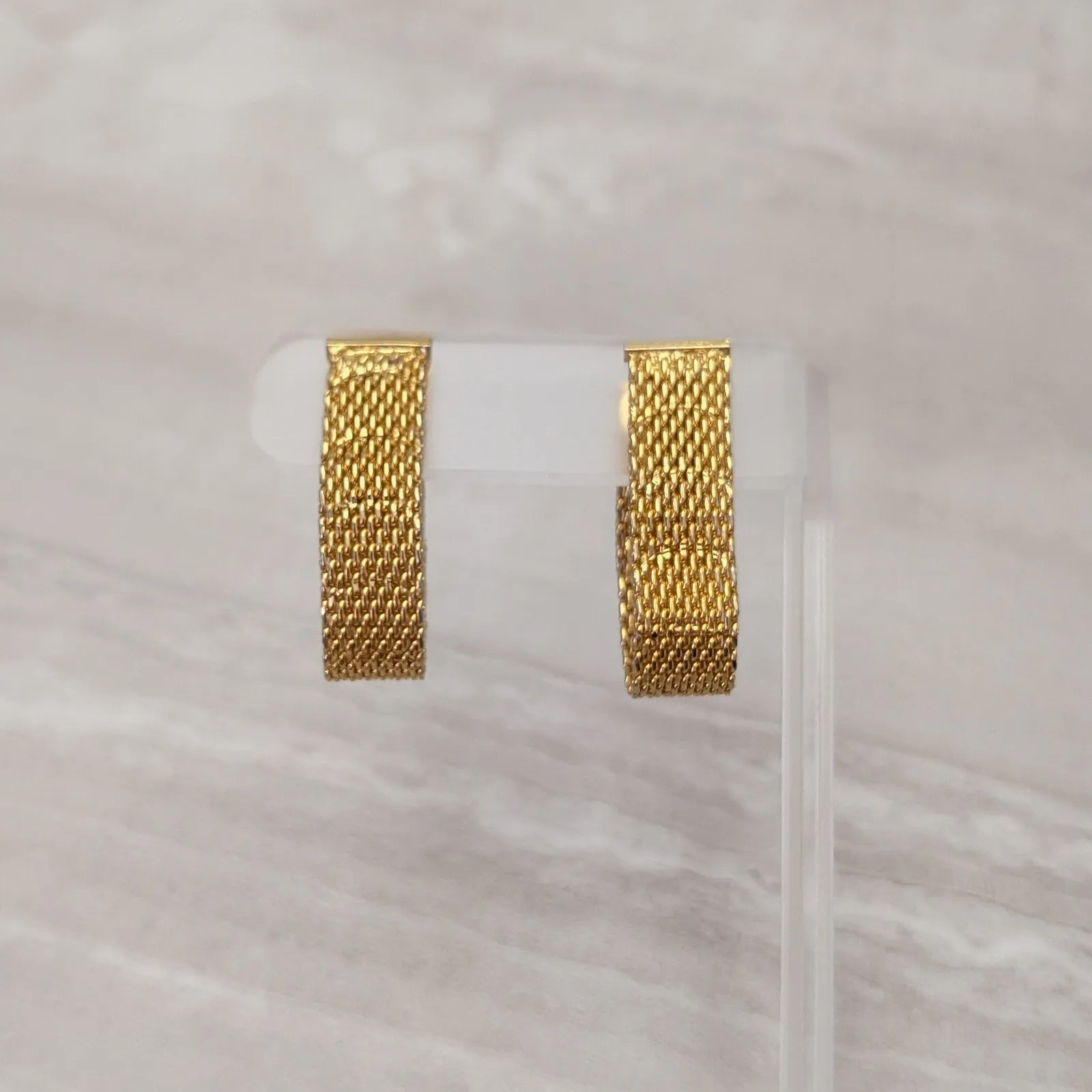 Vintage Clip On Earrings Stylish Gold Tone Mesh Hoop Like Large Statement - Image 2