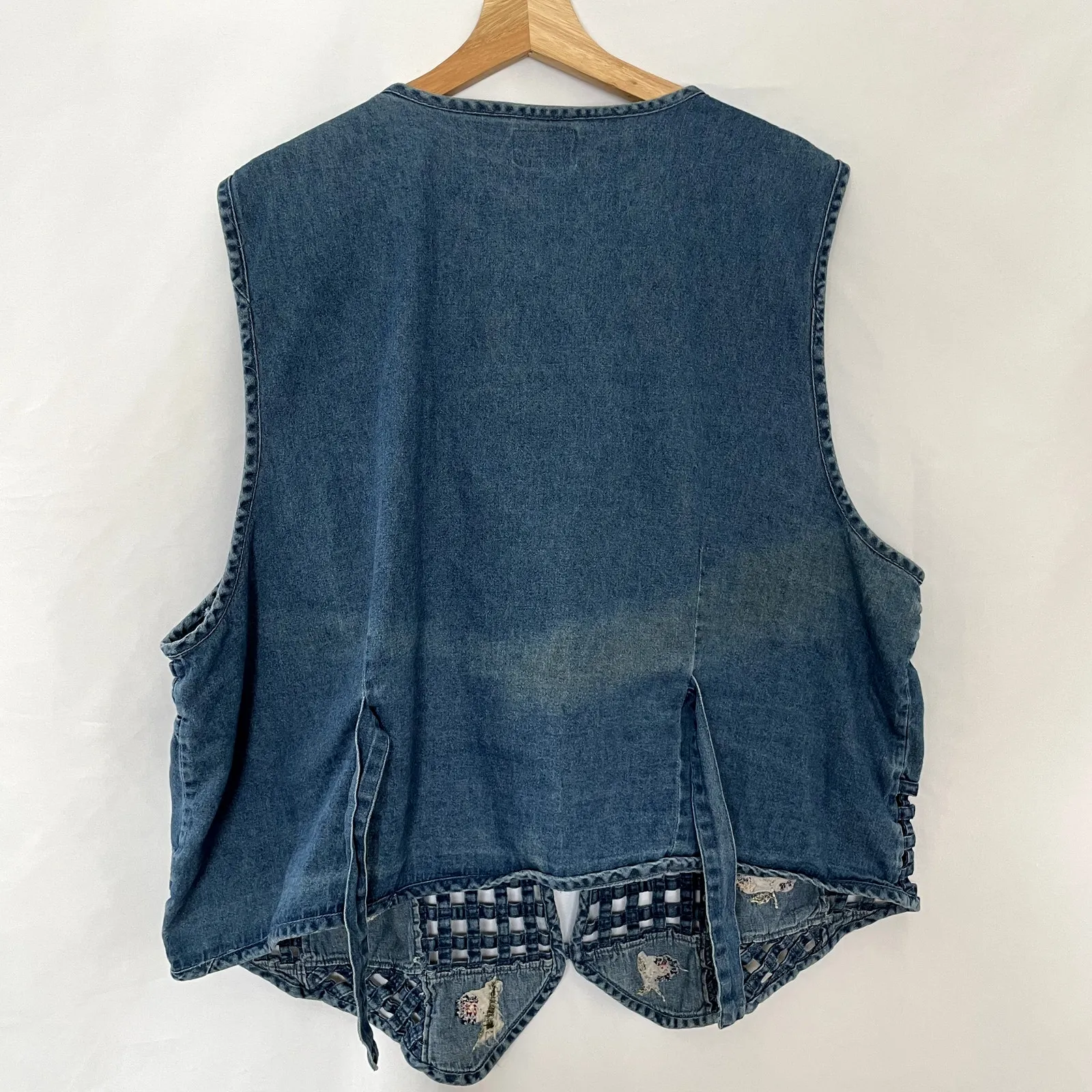 Vintage denim fashion bug y2k embroidered button front vest cotton women's L - Image 6