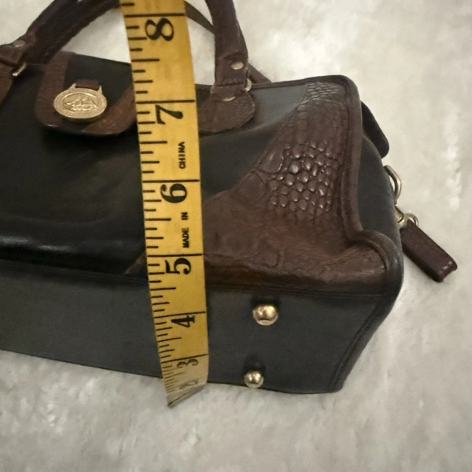 Vintage Brahmin Doctor Bag Purse Croc Embossed Brown Shoulder Double Strap - Image 10