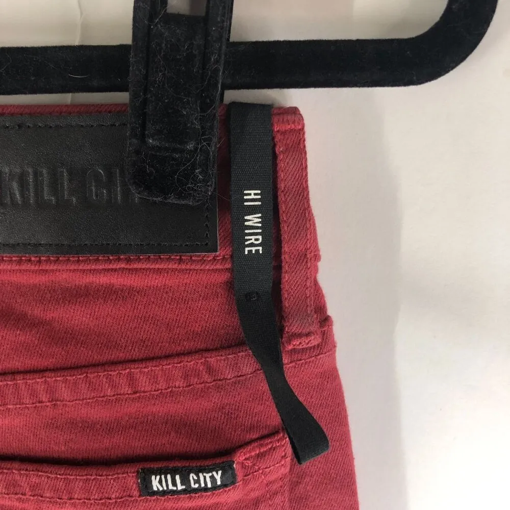 Kill City Hi Wire Womens Red Skinny Jeans Goth Punk Size 27 - Image 3