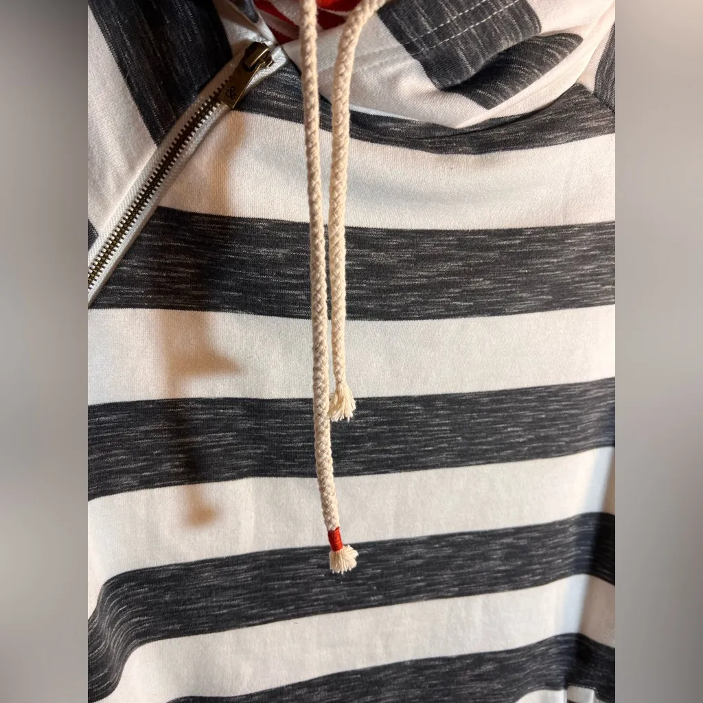 AMPERSAND AVE Striped Hoodie with Red Highlights double hoodie L Y2K streetwear Gray Size L - Image 8