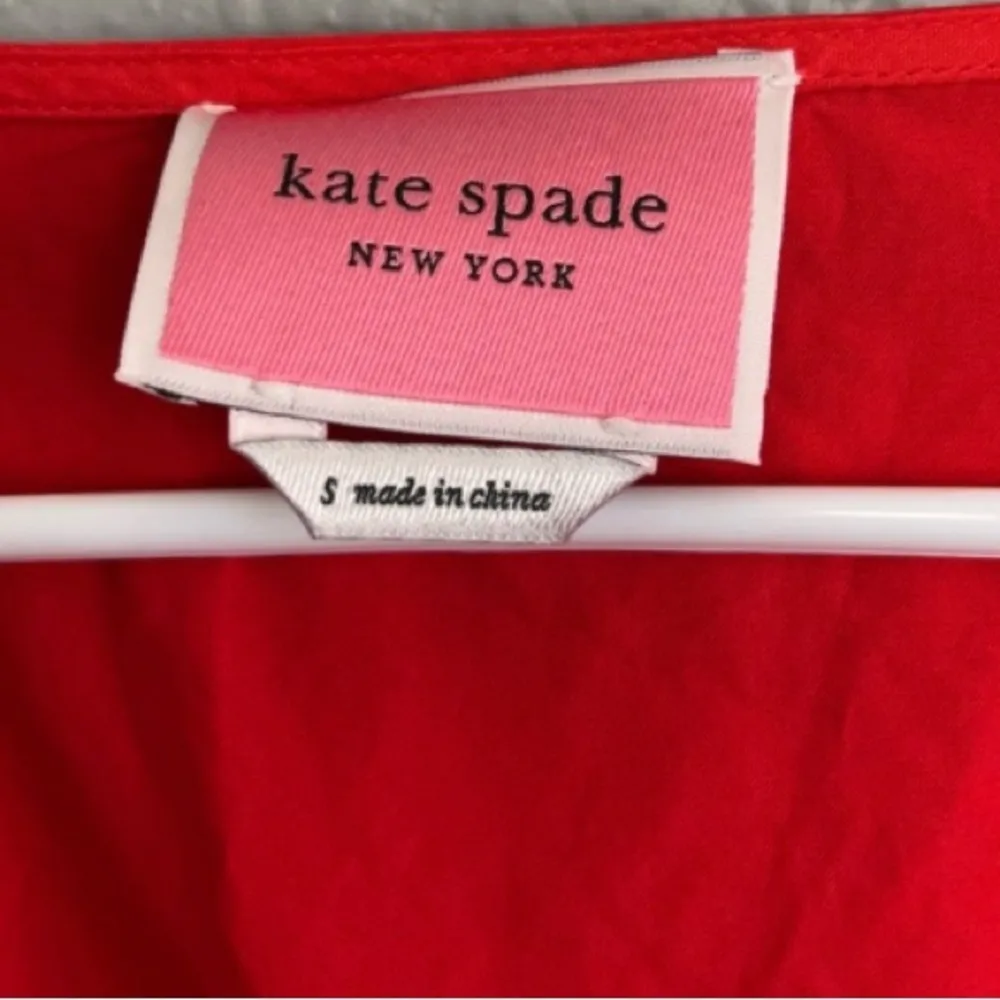 Kate Spade Red V Neck Puff Sleeve Maxi Long Dress 100% Cotton Small Fits Medium - Image 2