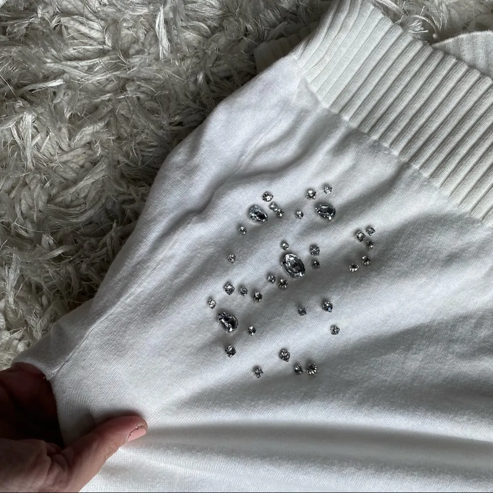 Victoria's Secret Winter White Bejeweled Sweater Dress with Tie Waist - Image 5