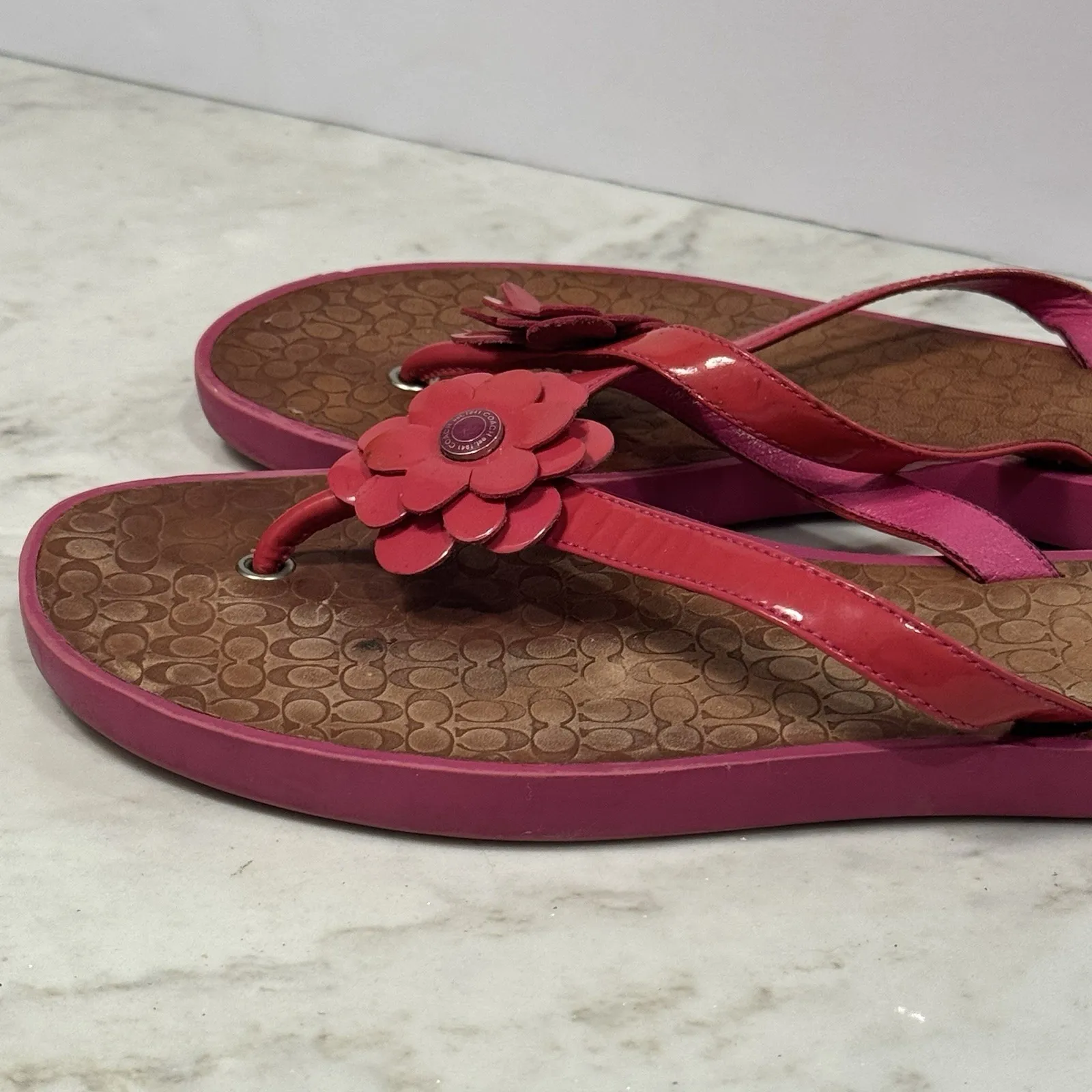 Y2K Vintage COACH Lindy Pink Patent Leather Daisy Vachetta‎ Sandals Women's 7.5 - Image 3
