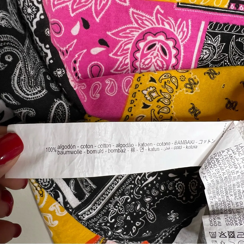 Zara Multicolor Patchwork Paisley Color Block Short Sleeve Boxy Cropped Tee S - Image 8