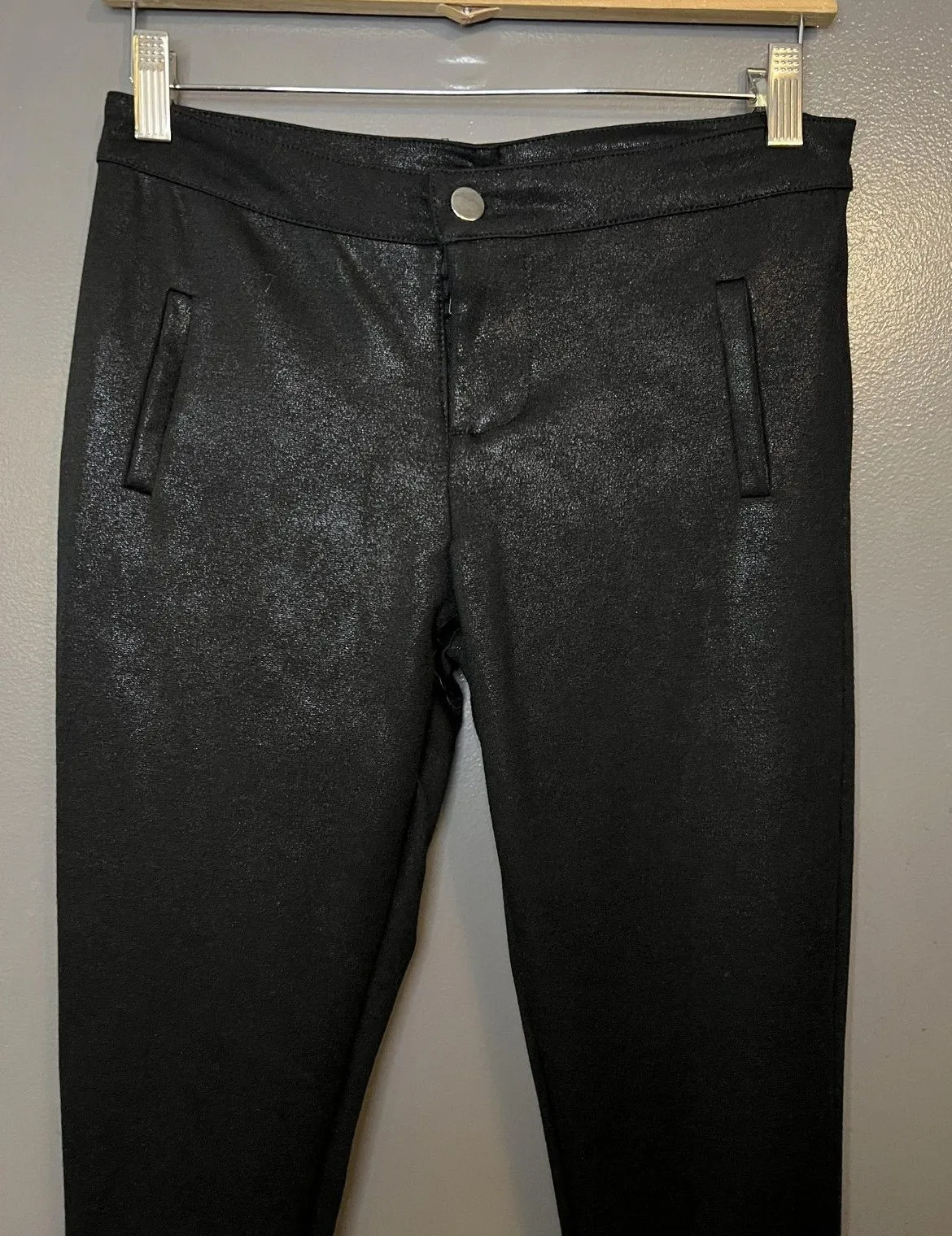 Chocolat Pants Womens Large Black Coated Ponte Skinny Faux Leather HP9429S - Image 2