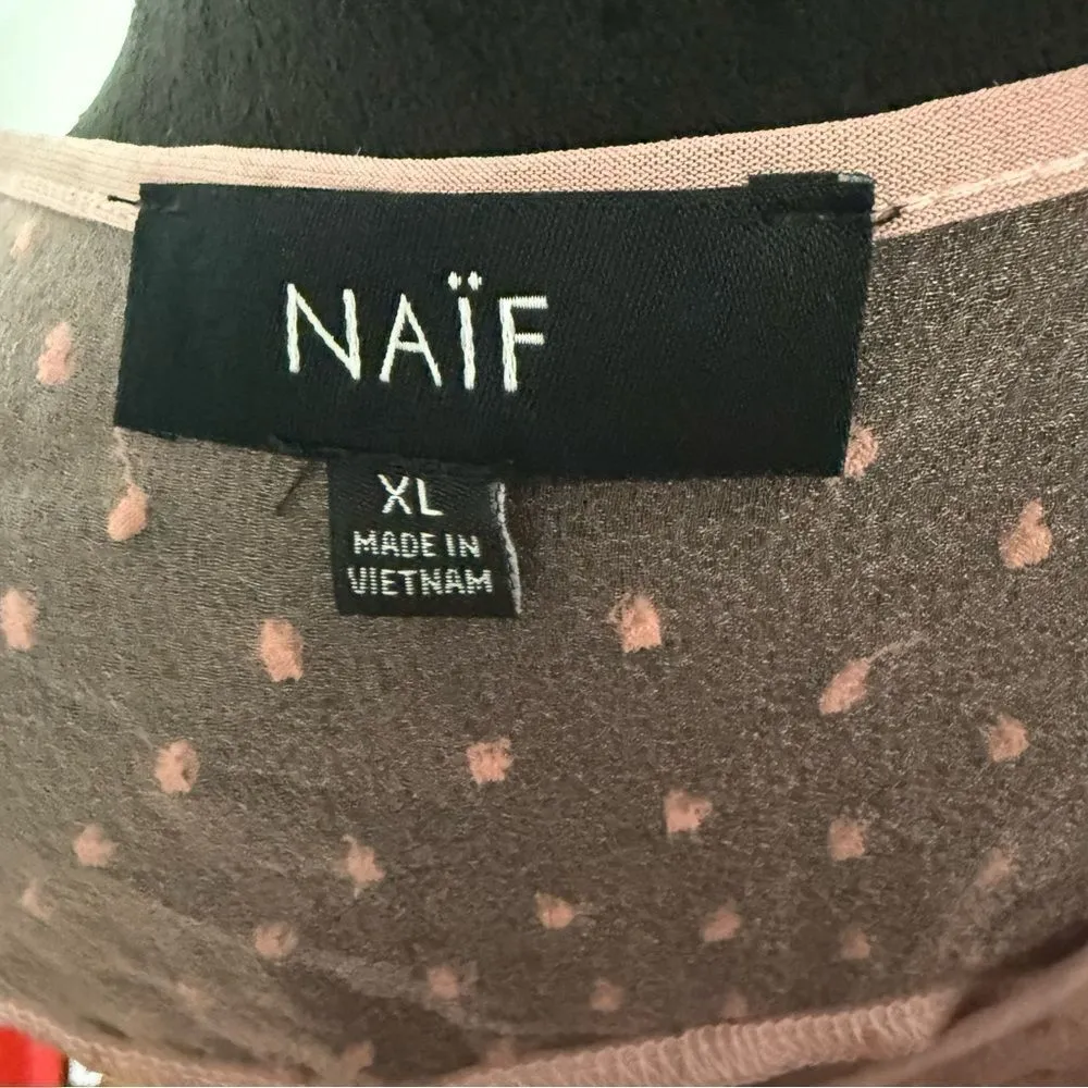 Naif women’s‎ size, XL, puff sleeve, polkadot peasant, blouse, lace, ruffles - Image 3