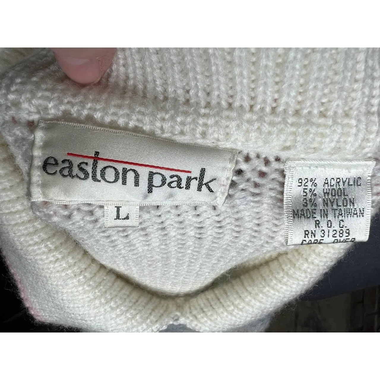 sweater patterned geometric leaves vintage 1980s pastel collared Pink Size L - Image 10