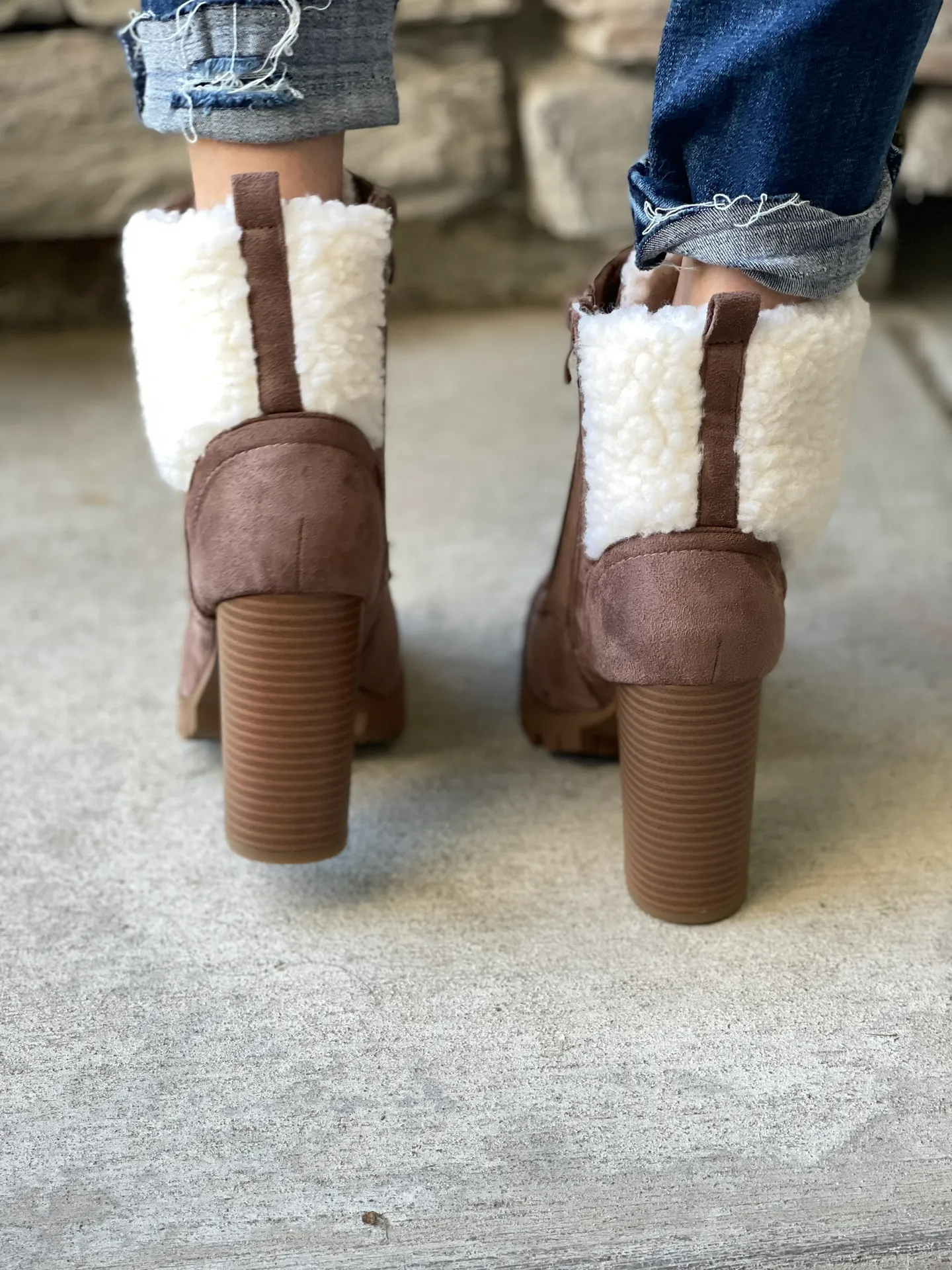 Tan Fleece Lug Sole Ankle Bootie - Image 5