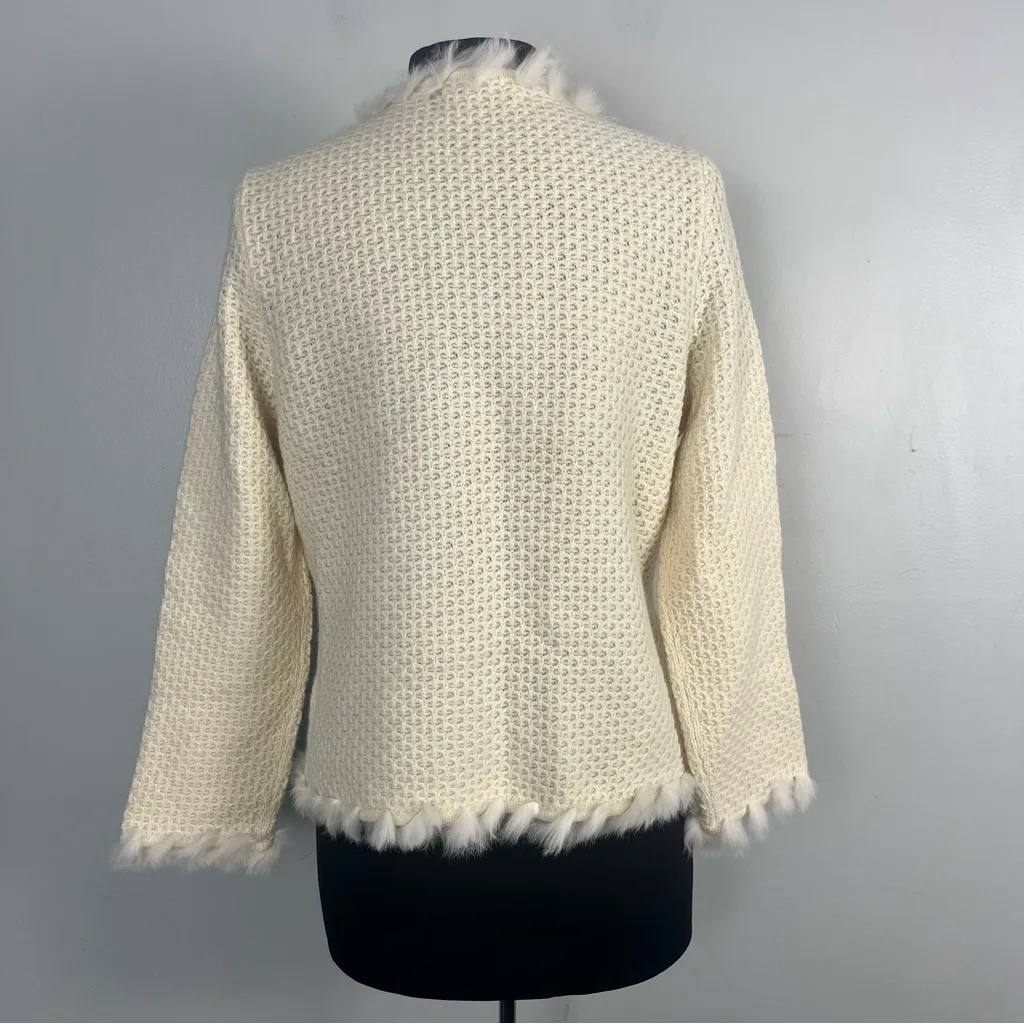 Jones New York Signature fur Knit Long Sleeve Jacket Blazer Cream petite medium - Image 3