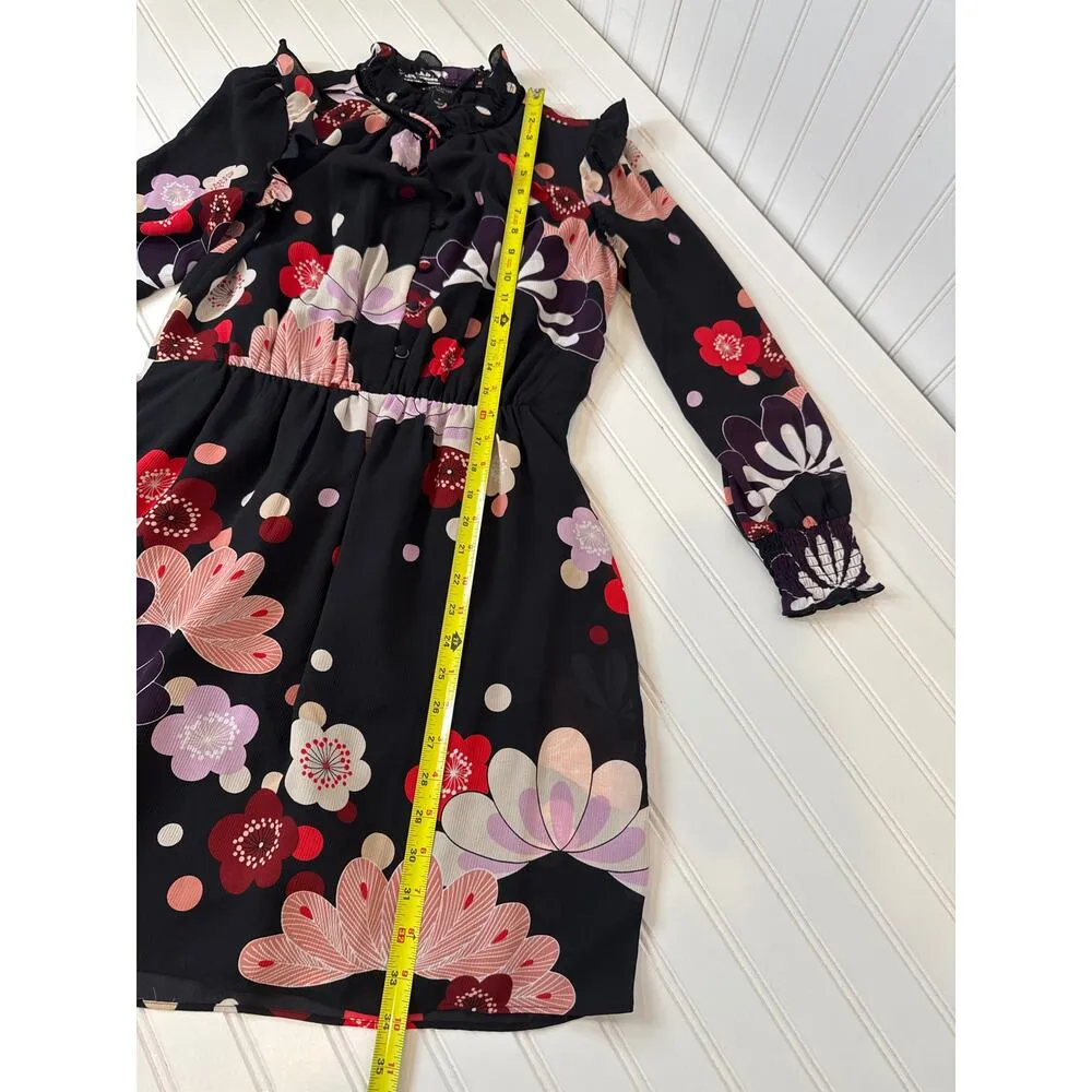 Ann Taylor Blooms Ruffle Floral Shirtdress Long Sleeve Mini Career Womens Size S - Image 5