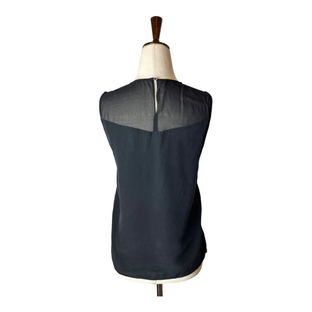 Sandro Shirt Women Small Black Sheer Bodice Lace Detail‎ Top Whimsigoth Gothic - Image 2