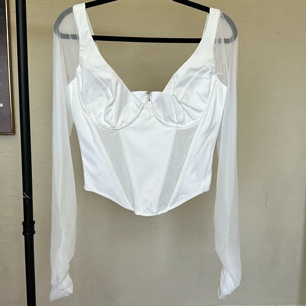 HOUSE OF CB L D-DD 'Araminta' White Long Sleeve Mesh Corset NWOT‎ - Image 2