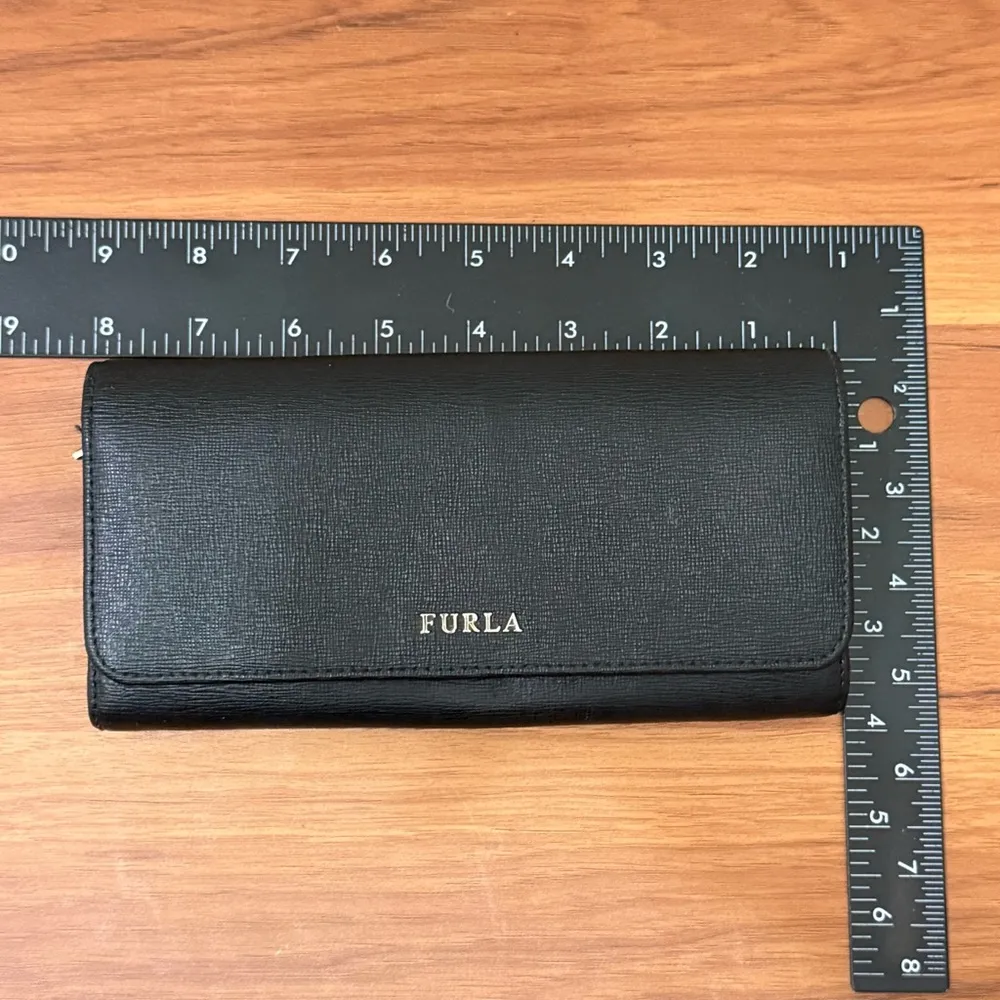 FURLA Camellia Black Genuine Textured Leather Continental Wallet 8”X4” - Image 9