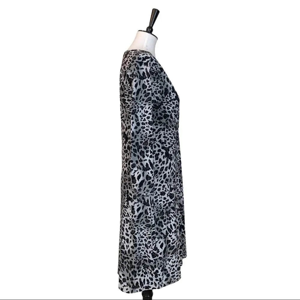 Ellen Tracy Women's Faux Wrap Dress Jersey Black Snow Leopard Size Medium M - Image 3