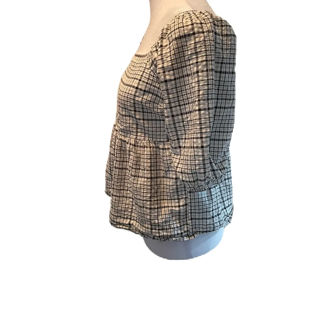 Black & White Plaid Elastic Off the Shoulder Flare Crop Top XS - Image 3