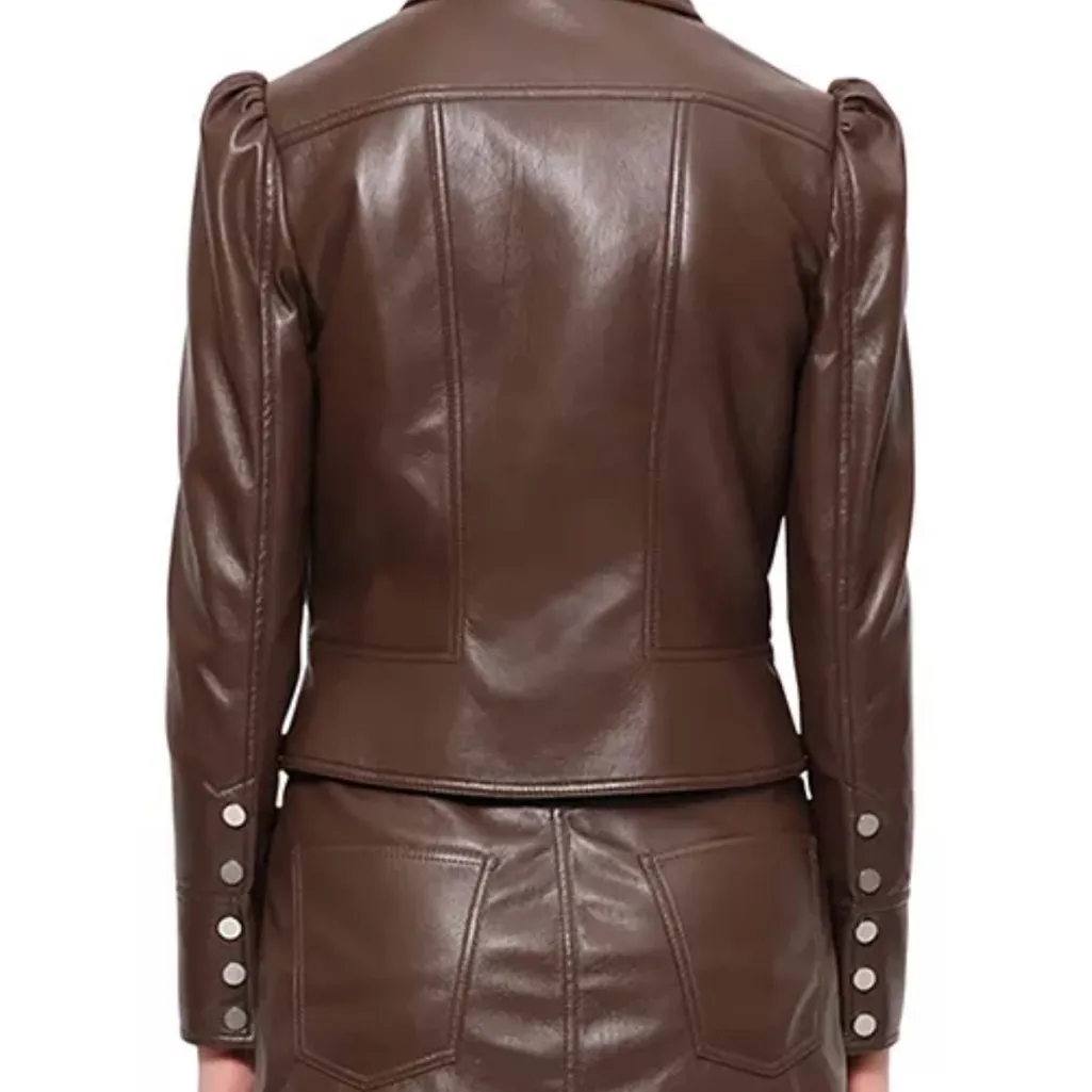 Jonathan Simkhai Wyatt Faux Leather Jacket in Coffee/Brown, Size XL, NEW Brown - Image 9
