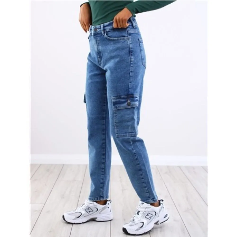 Noisy May Moni High Rise Cargo Pocket Jeans Blue Size 26 - Image 3